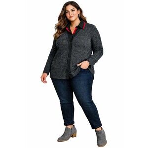 Caviar Dremes Ribbed Knit Layered Look Top Black Red Trim Size 2XL